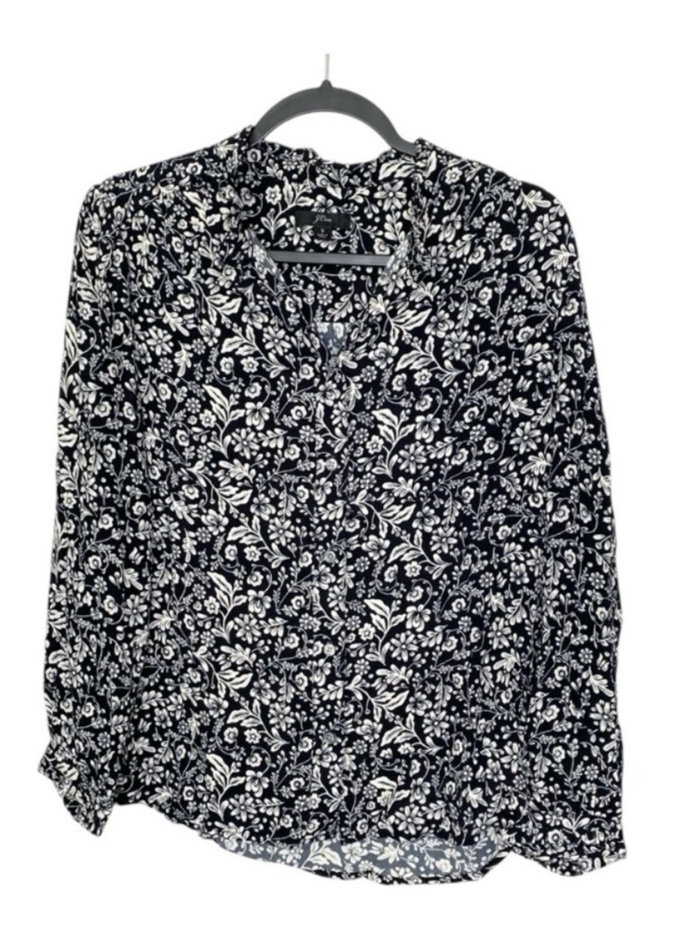 J.Crew Black White Floral Button Front Blouse Long Sleeve Small